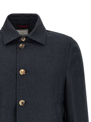 Brunello Cucinelli Blue Sisal Biker Jacket