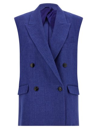 Max Mara Blue Linen Sleeveless Jacket