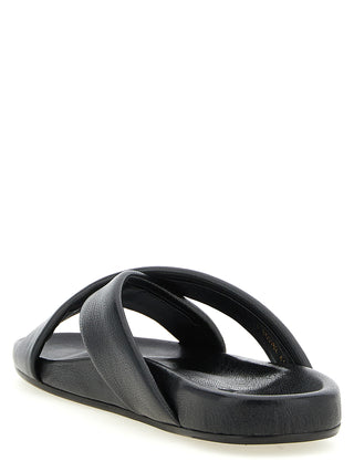 Saint Laurent Black Lamb Leather Slides
