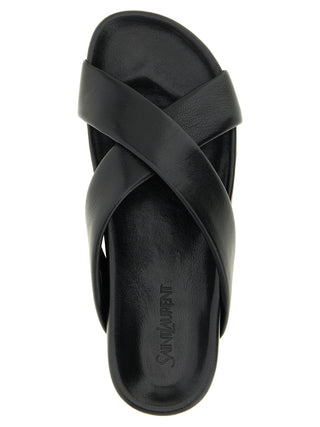 Saint Laurent Black Lamb Leather Slides