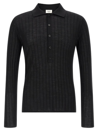 Saint Laurent Black Wool Polo Shirt