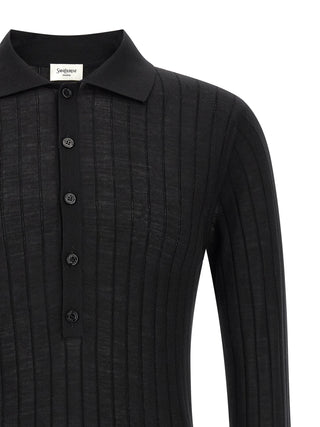 Saint Laurent Black Wool Polo Shirt