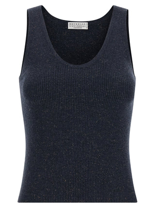 Brunello Cucinelli Blue Cashmere Sleeveles T-Shirt