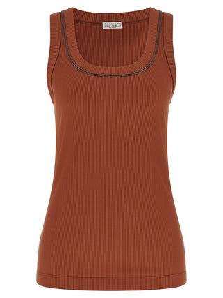 Brunello Cucinelli Brown Cotton Sleeveles T-Shirt