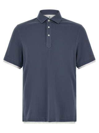 Brunello Cucinelli Blue Cotton Polo Shirt