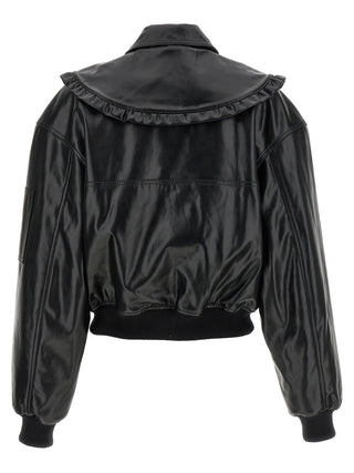 Ganni Black Leather Bomber