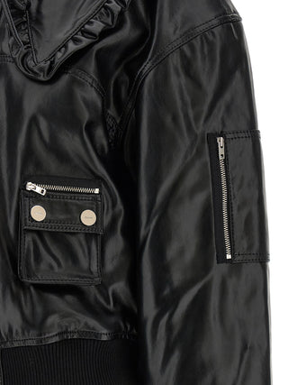 Ganni Black Leather Bomber