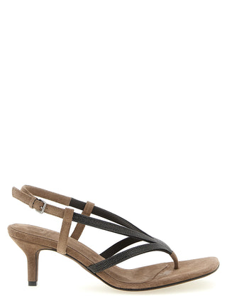 Brunello Cucinelli Beige Lamb Leather Flat Sandals
