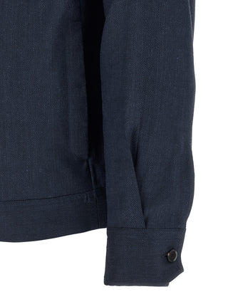 Brioni Blue Linen Full-Length Jacket