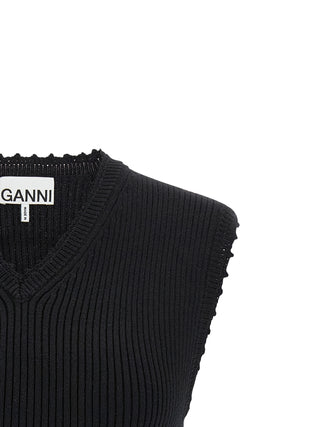Ganni Black Organic Cotton Sleeveless Jacket