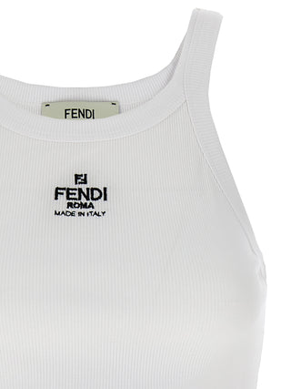 Fendi White Cotton Sleeveles T-Shirt