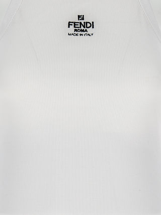 Fendi White Cotton Sleeveles T-Shirt