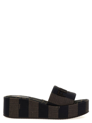 Fendi Brown Cotton Slides