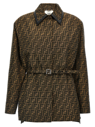 Fendi Brown Polyester Leather Jacket