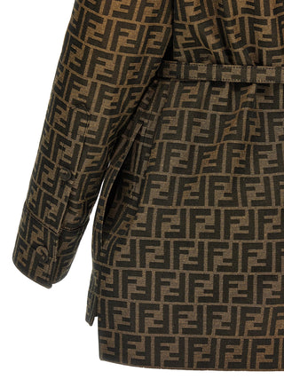 Fendi Brown Polyester Leather Jacket