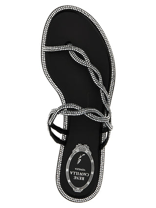 RENE CAOVILLA Black Satin Slides