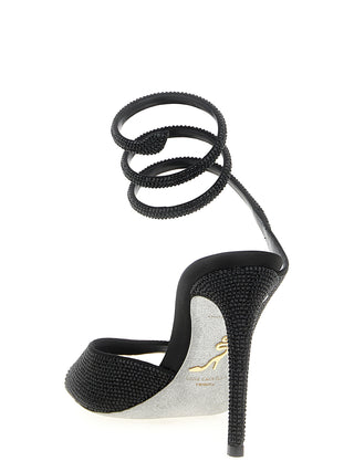 RENE CAOVILLA Black Satin Stiletto Heel Sandals