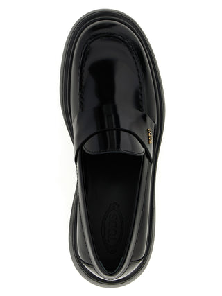 Tod's Black Calfskin Slip-On Loafers