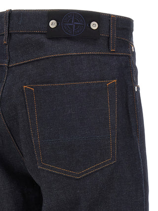 Stone Island Blue Cotton Straight-Leg Jeans