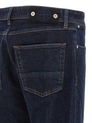Stone Island Blue Cotton Straight-Leg Jeans