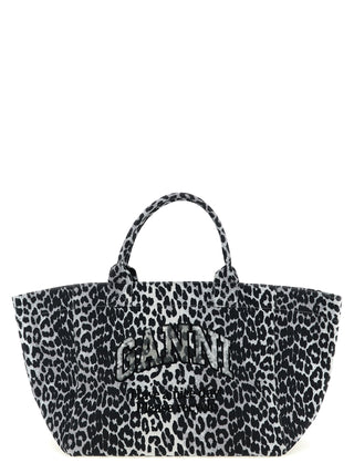 Ganni Gray Recycled Cotton Tote Bag