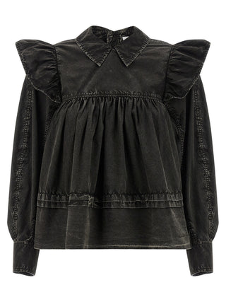 Ganni Black Organic Cotton Blouse