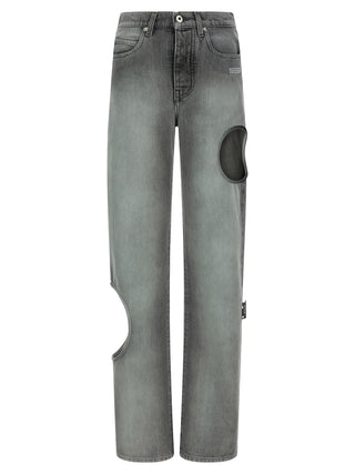 Off-White Gray Cotton Straight-Leg Jeans