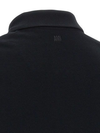 Ami Paris Black Cotton Polo Shirt