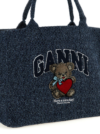 Ganni Blue Organic Cotton Tote Bag