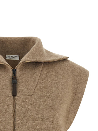 Brunello Cucinelli Beige Cashmere Sleeveless Jacket