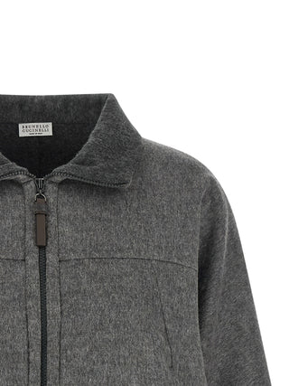 Brunello Cucinelli Gray Virgin Wool Full-Length Jacket