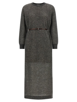 Brunello Cucinelli Gray Wool Midi Dress