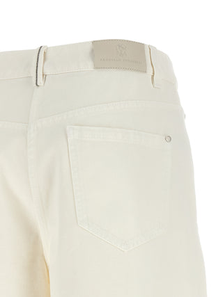 Brunello Cucinelli White Cotton Relaxed Fit Jeans