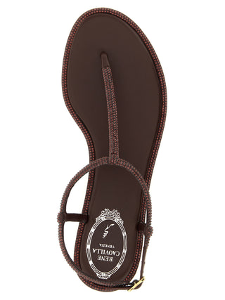 RENE CAOVILLA Brown Viscose Flat Sandals