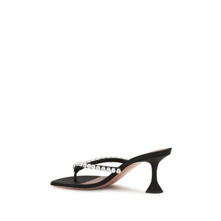 Amina Muaddi Black Silk Stiletto Heel Sandals