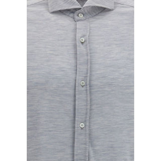 Brunello Cucinelli Blue Silk Dress Shirt