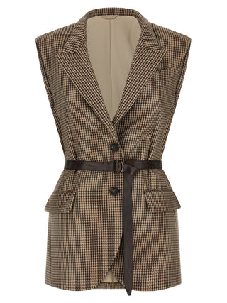 Brunello Cucinelli Beige Virgin Wool Sleeveless Jacket