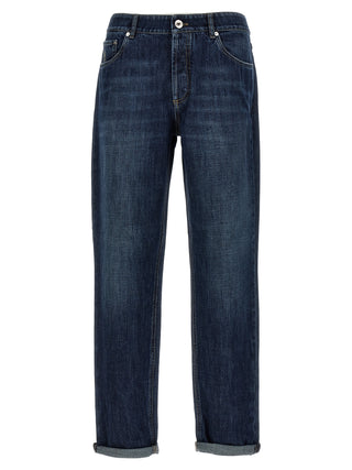 Brunello Cucinelli Blue Cotton Straight-Leg Jeans