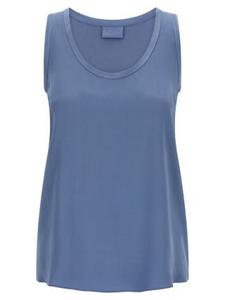 Brunello Cucinelli Blue Silk Sleeveles T-Shirt