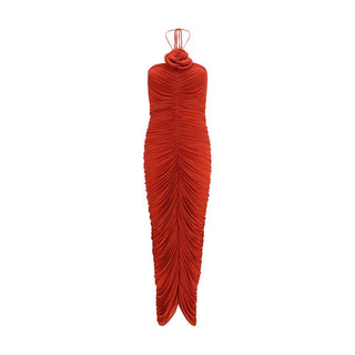 Magda Butrym Halterneck Dress with Floral Ruching