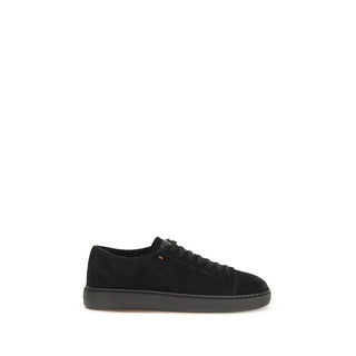 Santoni Black Calf Leather Low Top Sneakers