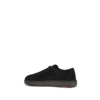 Santoni Black Calf Leather Low Top Sneakers