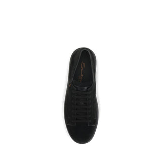 Santoni Black Calf Leather Low Top Sneakers