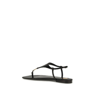Saint Laurent Black Calf Leather Flat Sandals