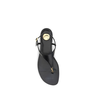 Saint Laurent Black Calf Leather Flat Sandals