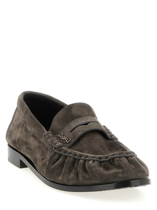 Saint Laurent Brown Calfskin Slip-On Loafers