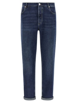 Brunello Cucinelli Blue Cotton Straight-Leg Jeans