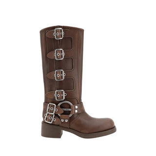 Miu Miu Brown Calf Leather Lace-Up Boots
