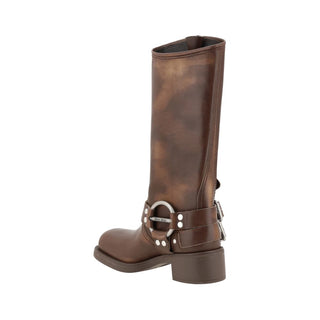 Miu Miu Brown Calf Leather Lace-Up Boots