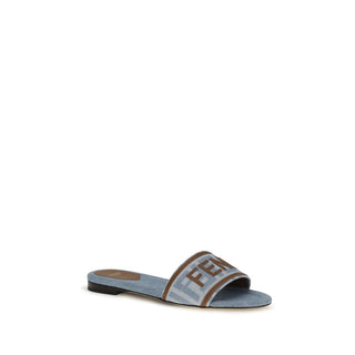 Fendi Blue Cotton Flat Sandals